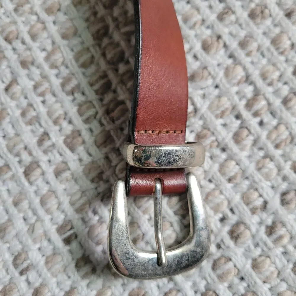Merona Brown Belt Womens Medium Genuine Italian Leather Silver Buckle Boho
